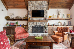 Luxurious Living Room with Custom Built-Ins and Fireplace